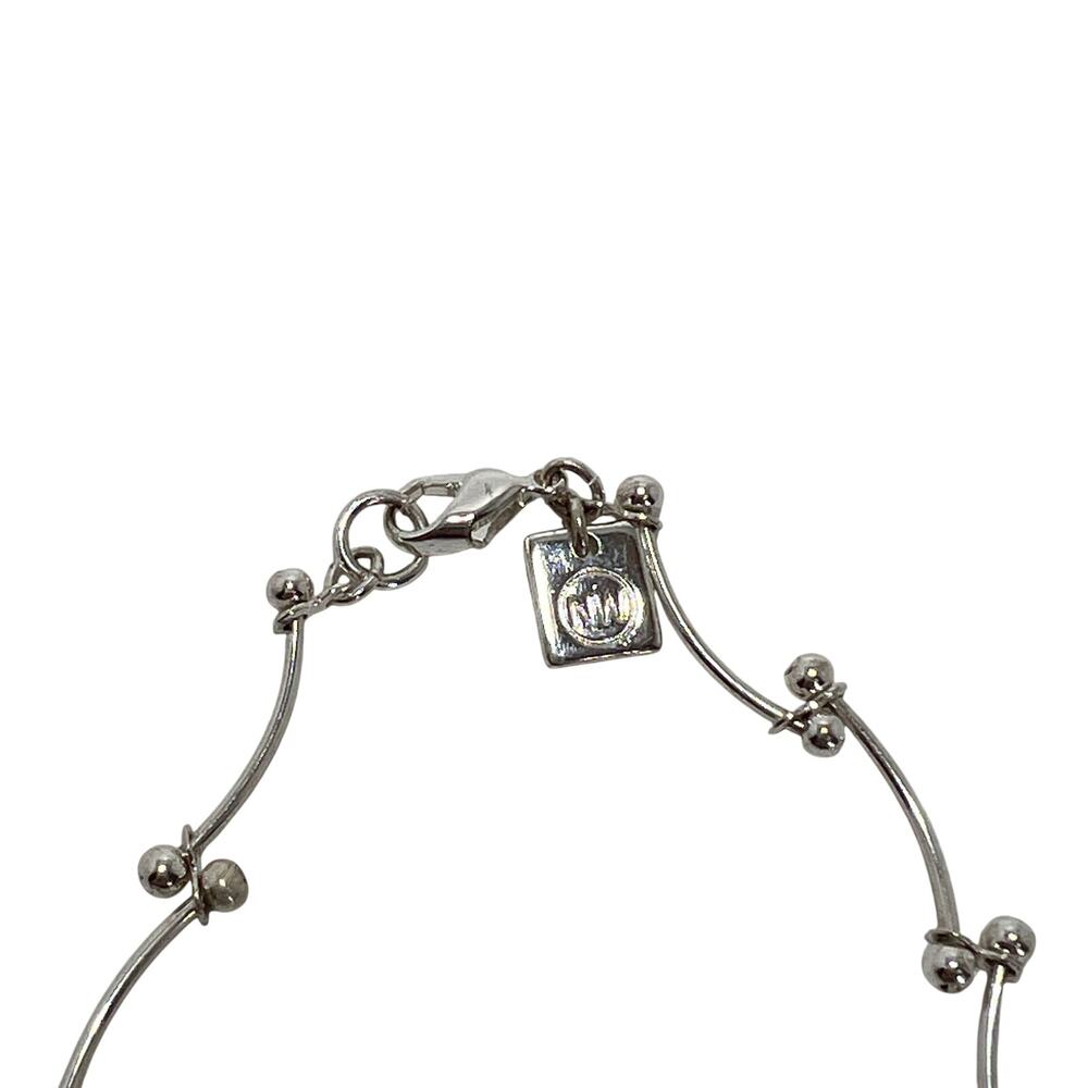 NINE WEST Silver Tone Station Necklace Ball Bead Curved Bark Link Chain Modern - Picture 5 of 9